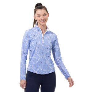 NEW SanSoleil Tennis Golf 1/4 Zip Pullover L/S XL Blue Print UV 50 + Cooling